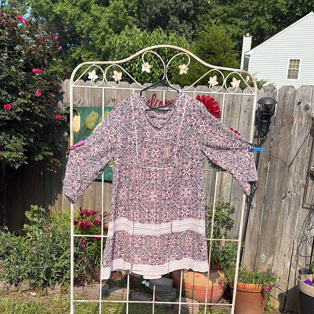 Mimi Chica Pink and White Tiered 3/4 Sleeve Tunic/ dress
